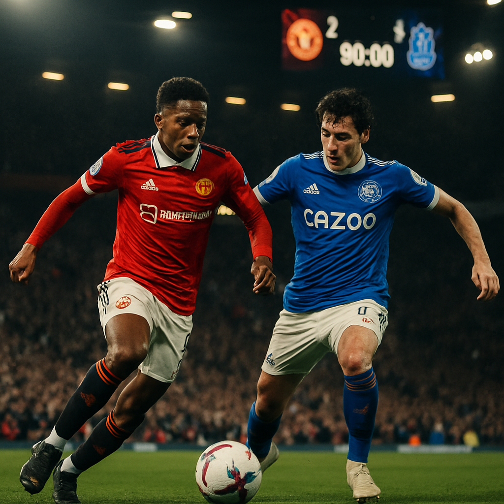 An engaging still image of a decisive goal being scored in a Manchester United